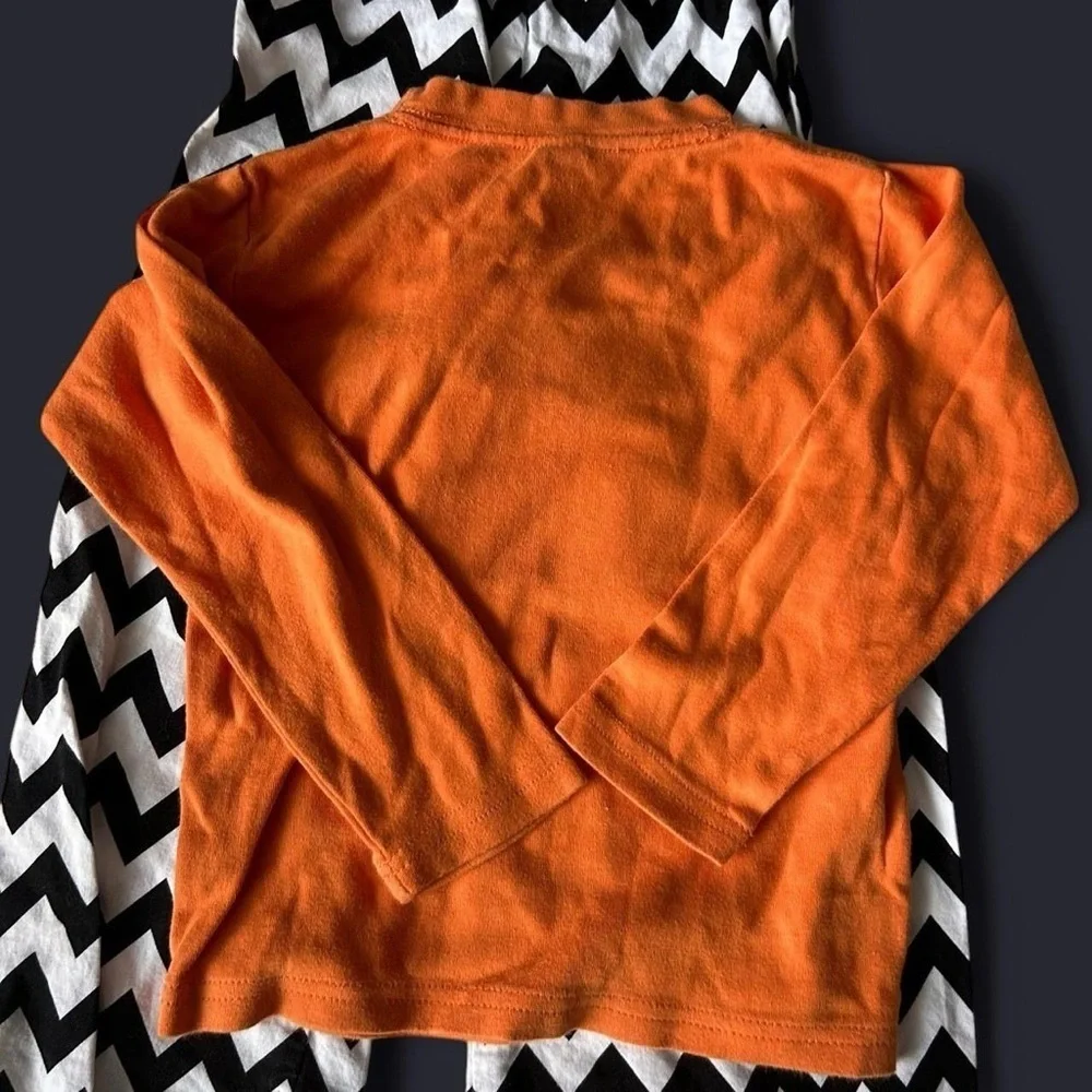 Fall Pumpkin Appliqué Orange Shirt & Chevron Pants Set Size 4, Halloween/Fall